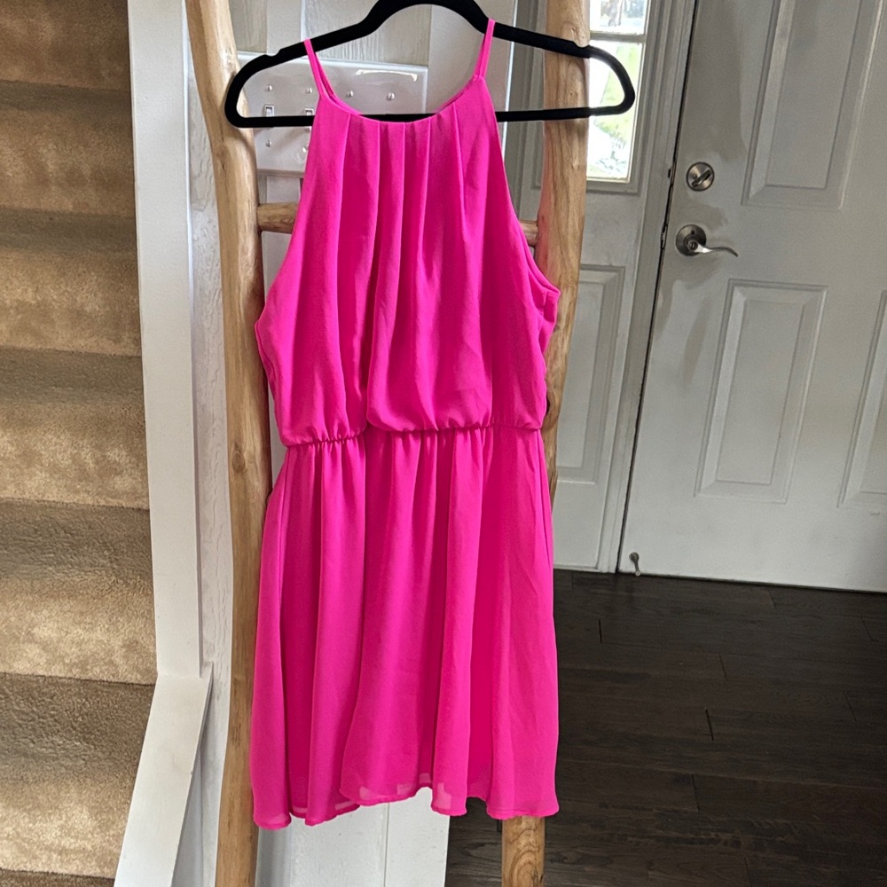 Hot Pink Sleeveless Halter Style Dress Francesca's